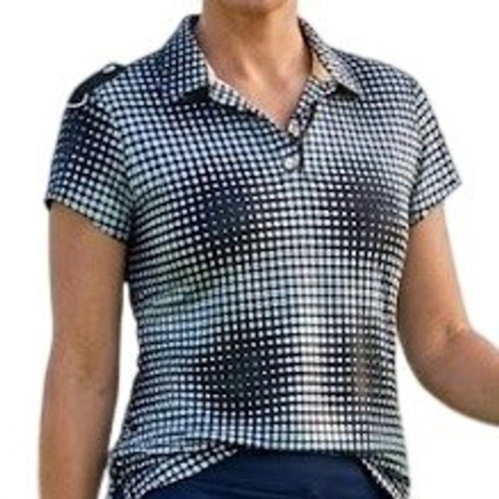 Jamie Sadock Geometric Grid Golf Polo‎ Shirt Black White Silver Women Medium